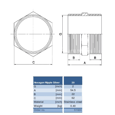 Нипель Hexagon nippel 20 silver