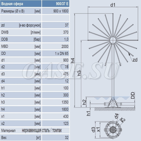 Фонтанная насадка - "Водная сфера" - Water Sphere 900